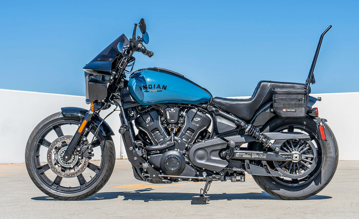 8L - Patriot Small 2025+ Indian Scout Bobber Throw Over Saddlebags Lifestyle @expand