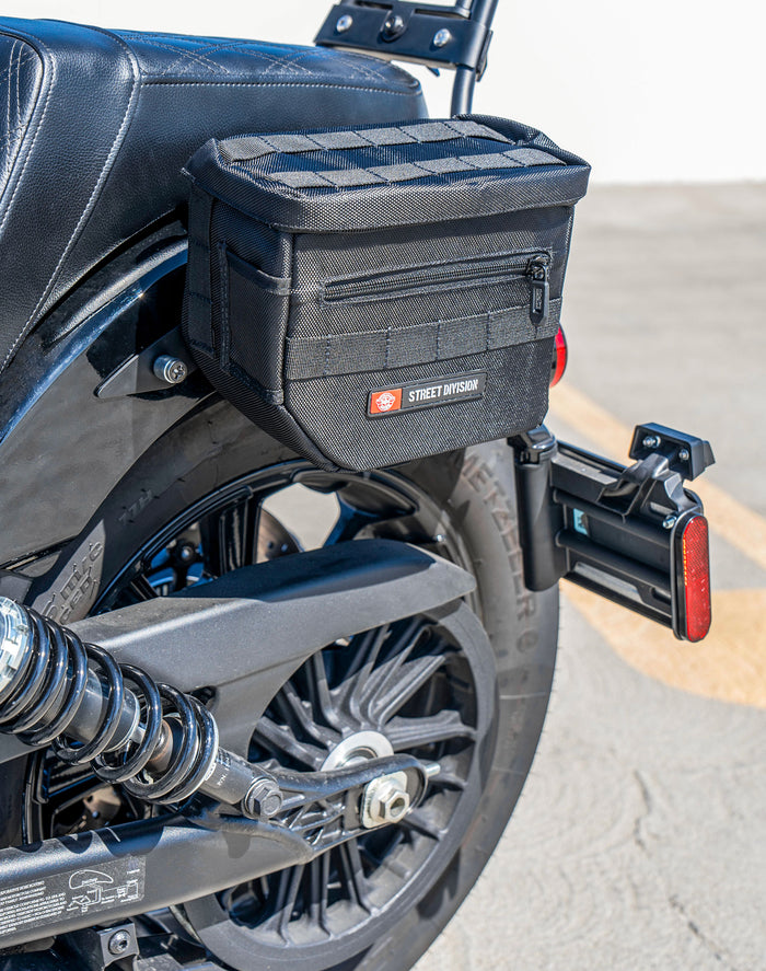 8L - Patriot Small 2025+ Indian Scout Bobber Throw Over Saddlebags Lifestyle
