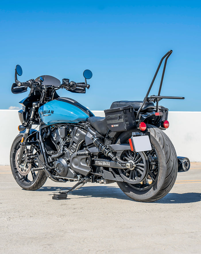 8L - Patriot Small 2025+ Indian Scout Bobber Throw Over Saddlebags Lifestyle