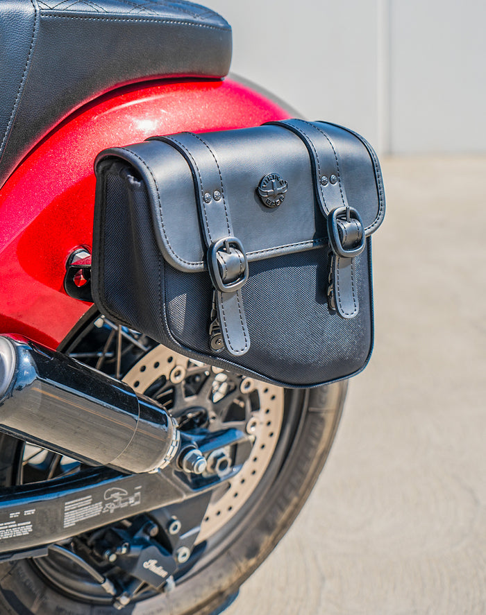 8L - Pony Indian Chief Bobber Leather Motorcycle Saddlebags Lifestyle