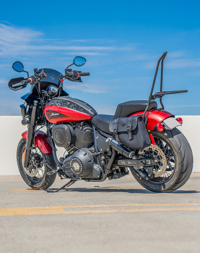 8L - Pony Indian Chief Bobber Leather Motorcycle Saddlebags Lifestyle