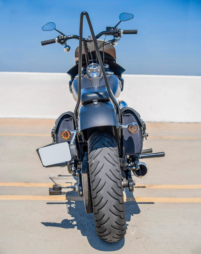 8L - Hawk Small Leather Saddlebags for Harley Dyna Low Rider FXDL/I Lifestyle