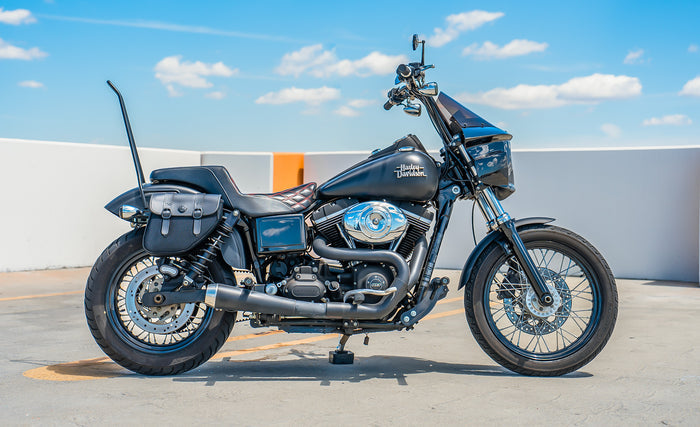 8L - Hawk Small Leather Saddlebags for Harley Dyna Low Rider S FXDLS Lifestyle @expand