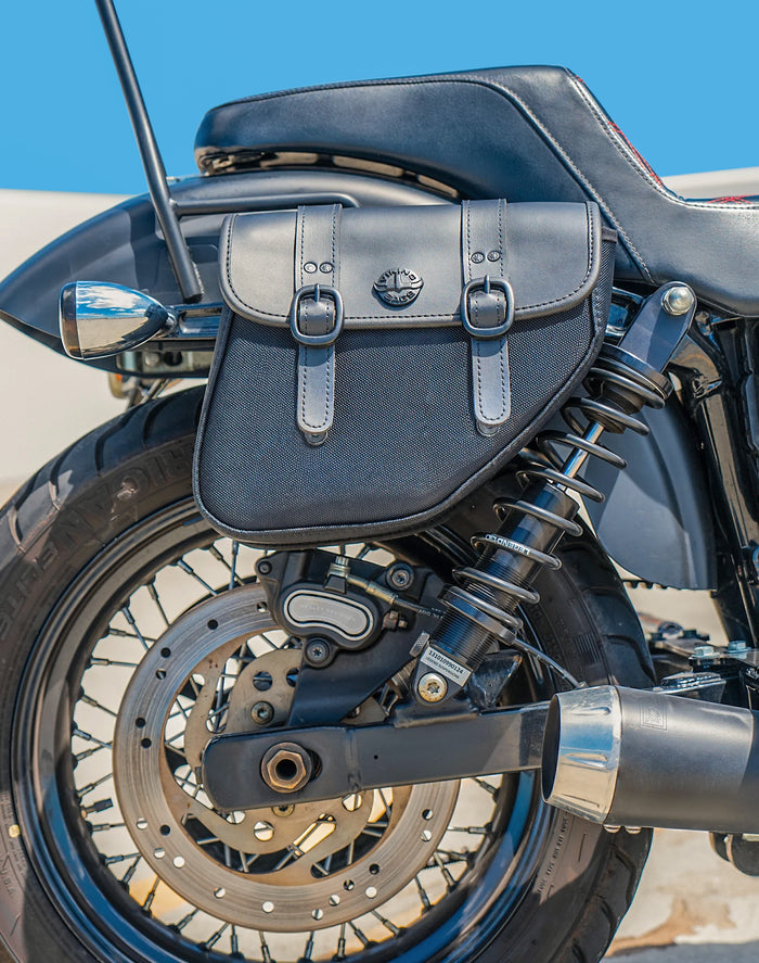8L - Swift Small Leather Saddlebags for Harley Dyna Street Bob FXDB/I Lifestyle
