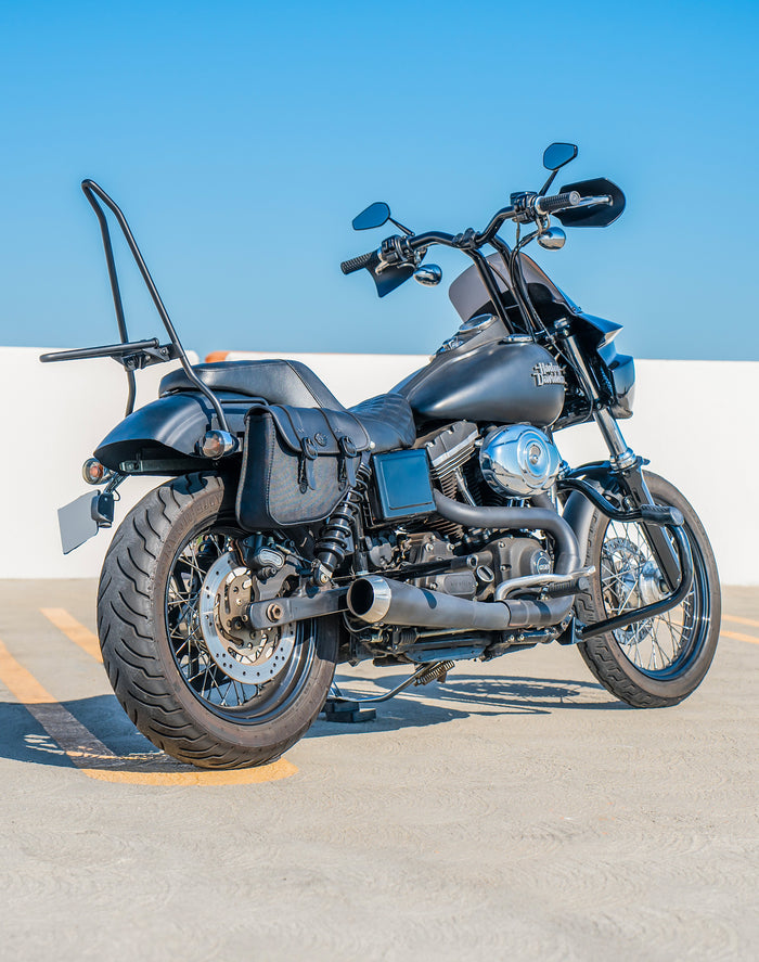8L - Swift Small Leather Saddlebags for Harley Dyna Street Bob FXDB/I Lifestyle