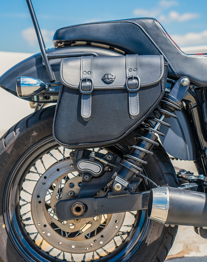 8L - Hawk Small Leather Saddlebags for Harley Dyna Wide Glide FXDWG/I Lifestyle Vertical