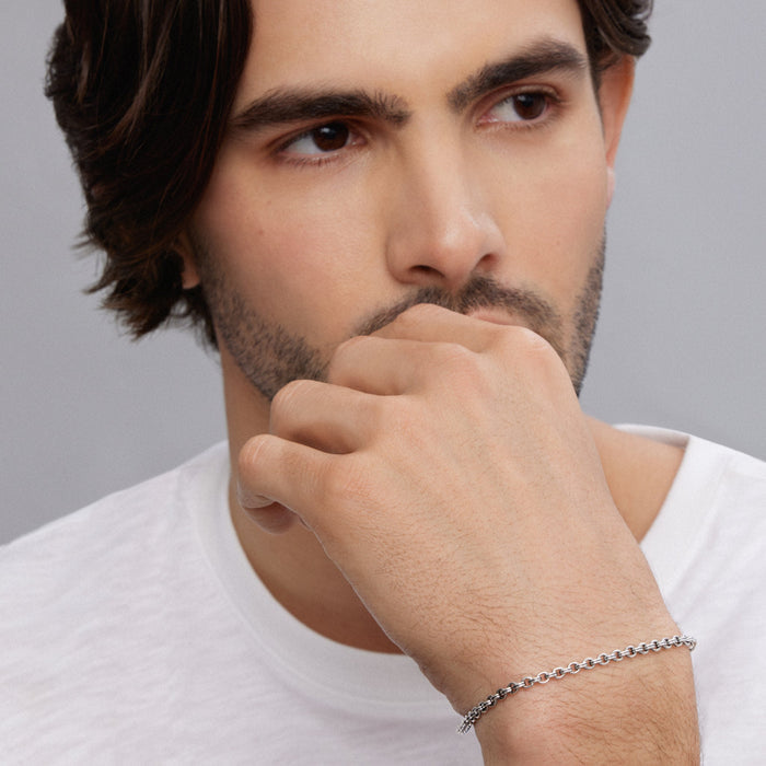 Male model wearing Anthem Double Link Chain Bracelet in 3mm