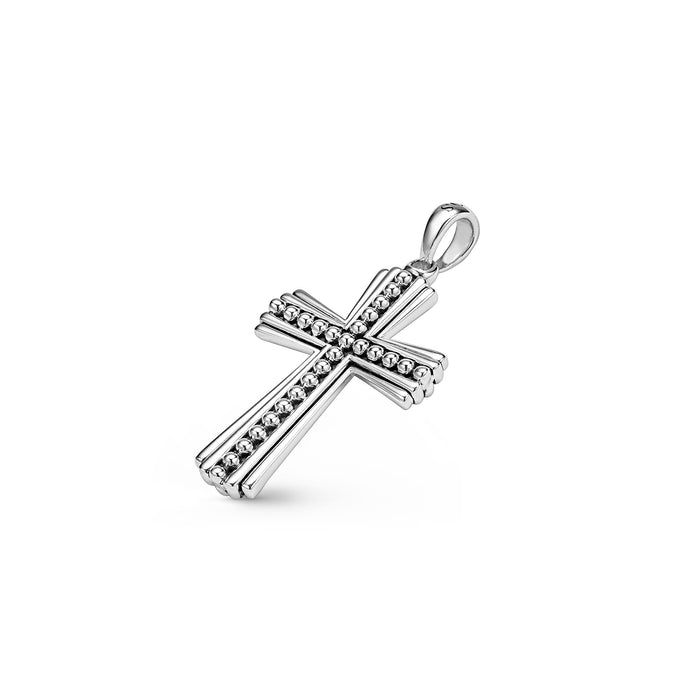 close-up of sterling silver Caviar beading on the Anthem Silver Caviar Beaded Cross Amulet