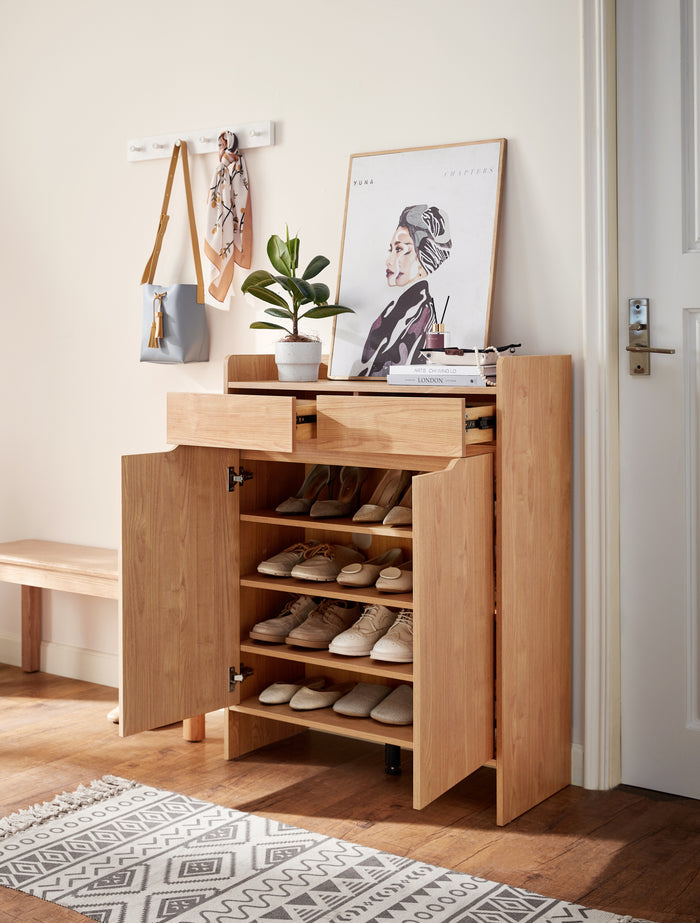 Burgis Natural Wood Color Shoe Cabinet with Drawers/Entryway Cabinet/80cm