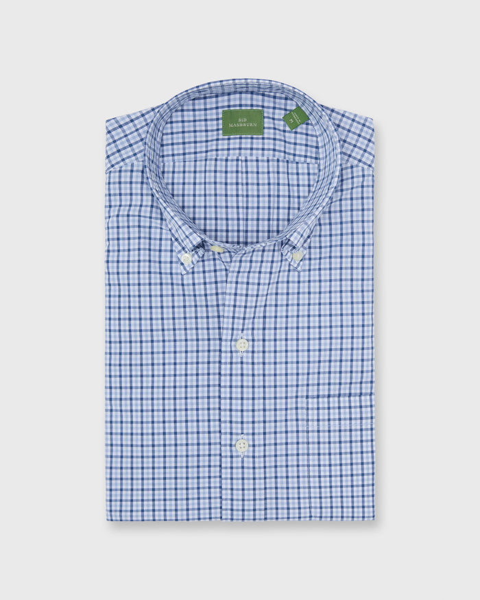 Button-Down Sport Shirt in Blue/Sky Check Poplin