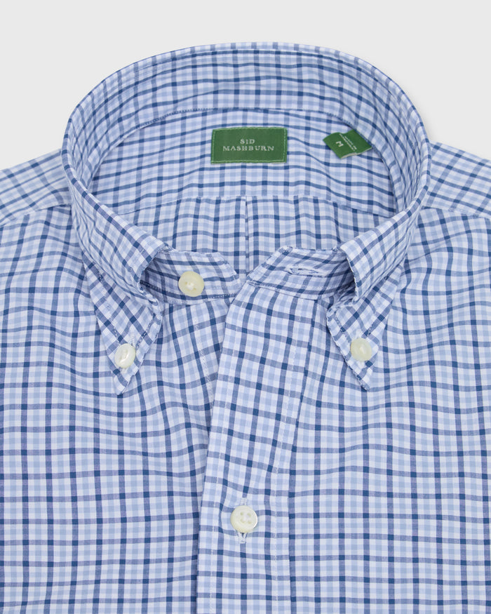 Button-Down Sport Shirt in Blue/Sky Check Poplin