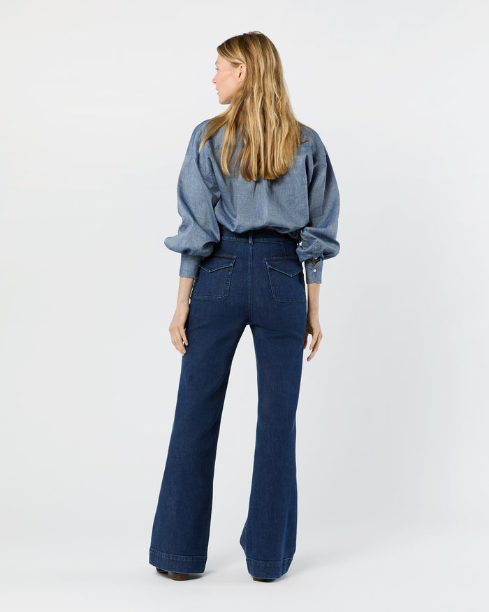 Camille Patch-Pocket Jean in 2-Year Indigo Stretch Denim
