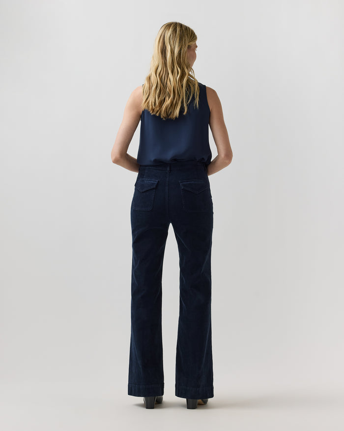 Camille Patch-Pocket Jean in Navy Stretch Corduroy