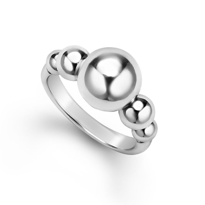 Front of sterling silver small to large beaded ring