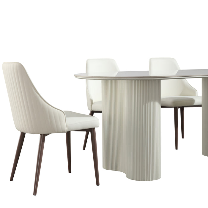 Cosmie PU Leather Dining Chair/Contemporary/Steel Legs/White Seat