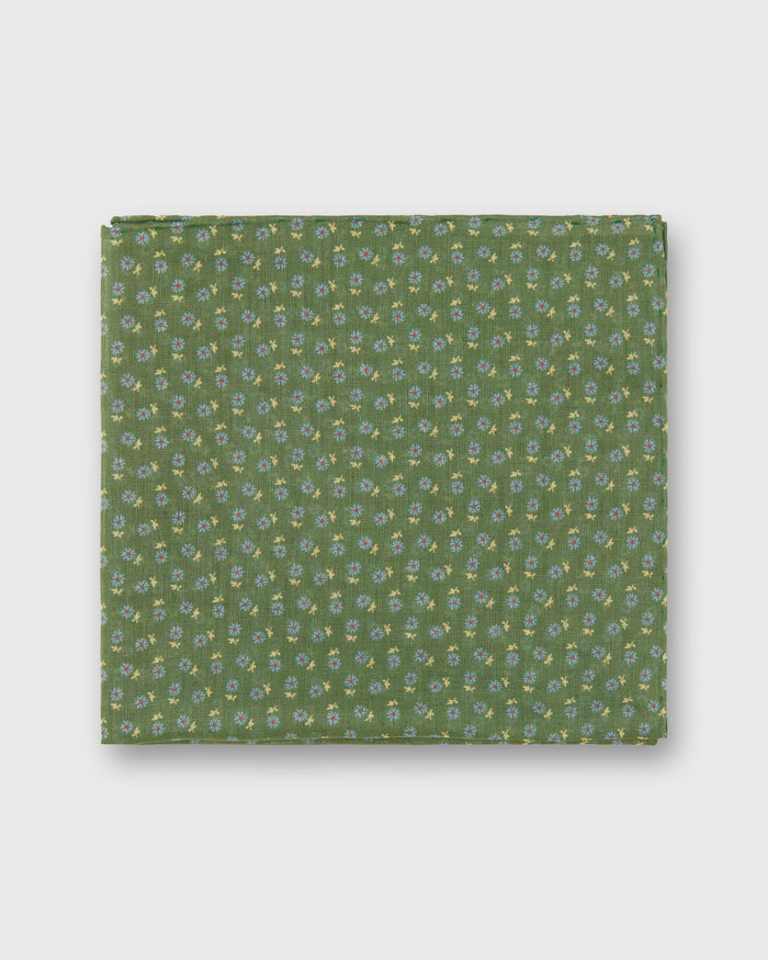 Cotton Pocket Square in Green/Aegean Floral
