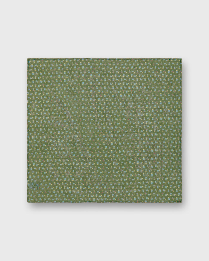 Cotton Pocket Square in Green/Aegean Floral