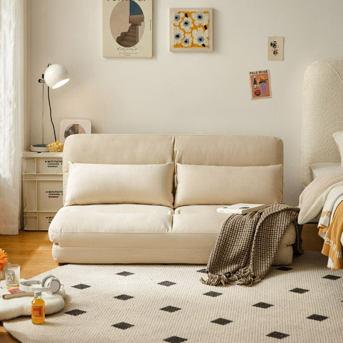 Cream White Removable and Washable Upholstered Folding Lounge Sofa Bed/Foldable Single Sofabed