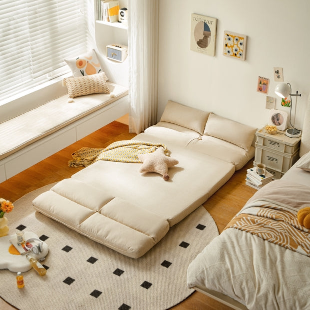 Cream White Removable and Washable Upholstered Folding Lounge Sofa Bed/Foldable Single Sofabed