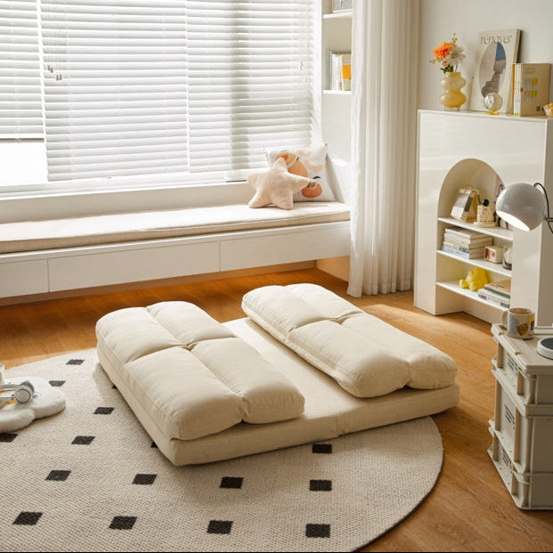 Cream White Removable and Washable Upholstered Folding Lounge Sofa Bed/Foldable Single Sofabed