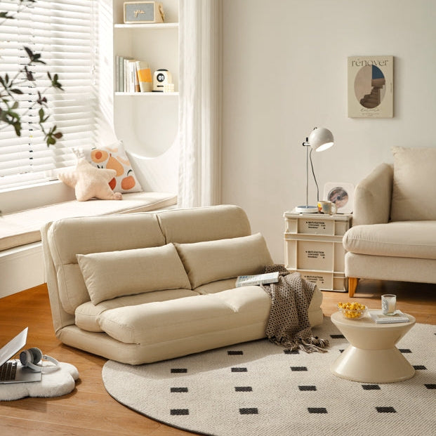 Cream White Removable and Washable Upholstered Folding Lounge Sofa Bed/Foldable Single Sofabed