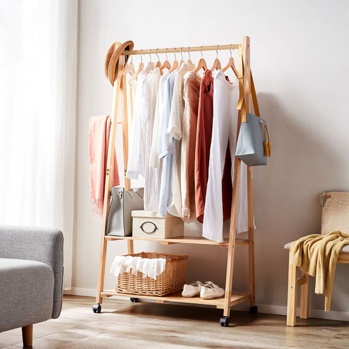 Dominique Rubberwood Clothing Racks Hanger/Stylish Entryway Coat Rack with Shelf Multiple Size