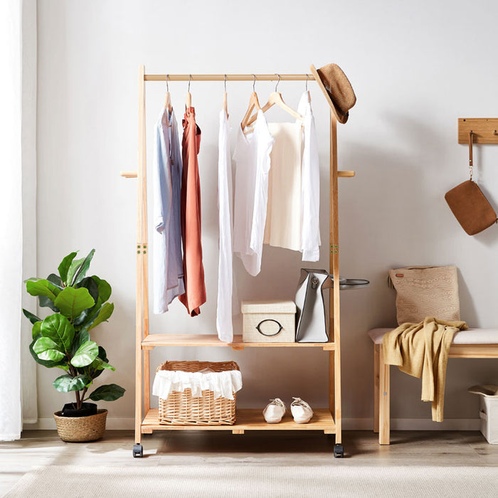 Dominique Rubberwood Clothing Racks Hanger/Stylish Entryway Coat Rack with Shelf Multiple Size