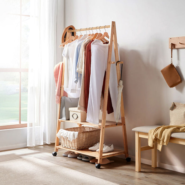 Dominique Rubberwood Clothing Racks Hanger/Stylish Entryway Coat Rack with Shelf Multiple Size