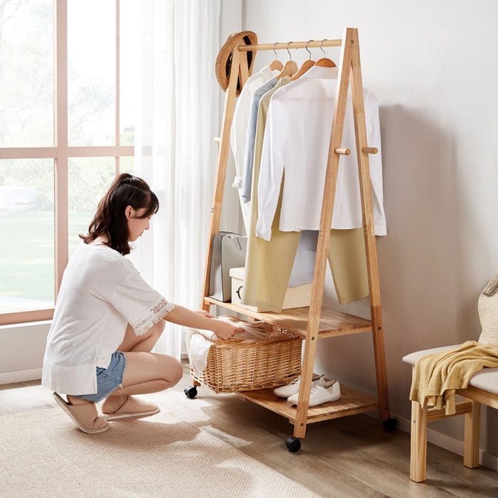 Dominique Rubberwood Clothing Racks Hanger/Stylish Entryway Coat Rack with Shelf Multiple Size