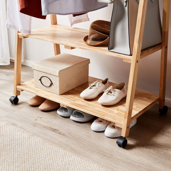 Dominique Rubberwood Clothing Racks Hanger/Stylish Entryway Coat Rack with Shelf Multiple Size