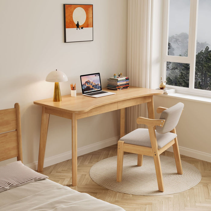 Draylen Natural Color Solid Wood Study Desk with Drawers/Rubberwood/Curved/1M/1.2M