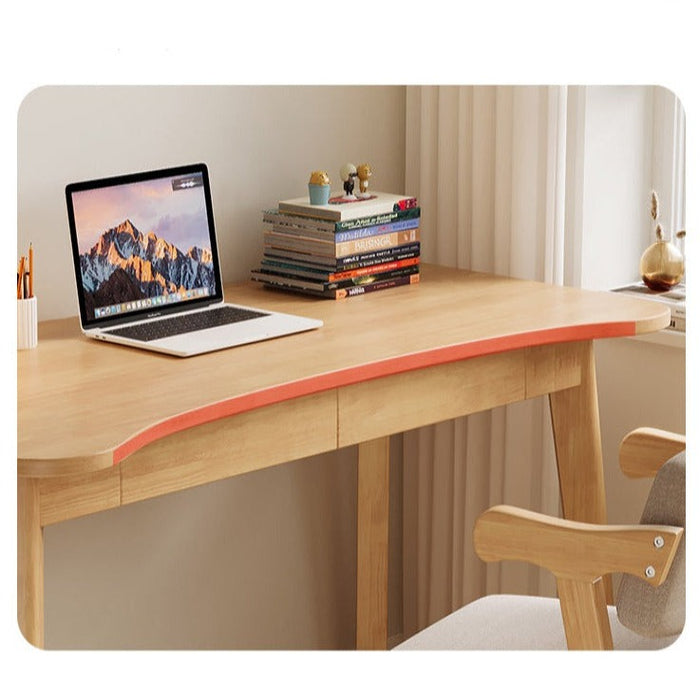 Draylen Natural Color Solid Wood Study Desk with Drawers/Rubberwood/Curved/1M/1.2M