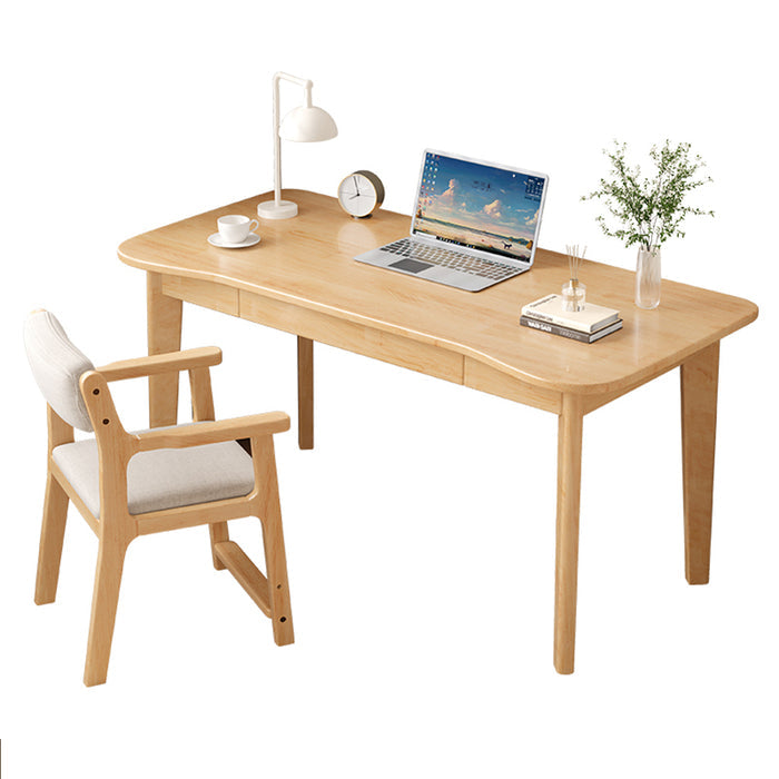 Draylen Natural Color Solid Wood Study Desk with Drawers/Rubberwood/Curved/1M/1.2M
