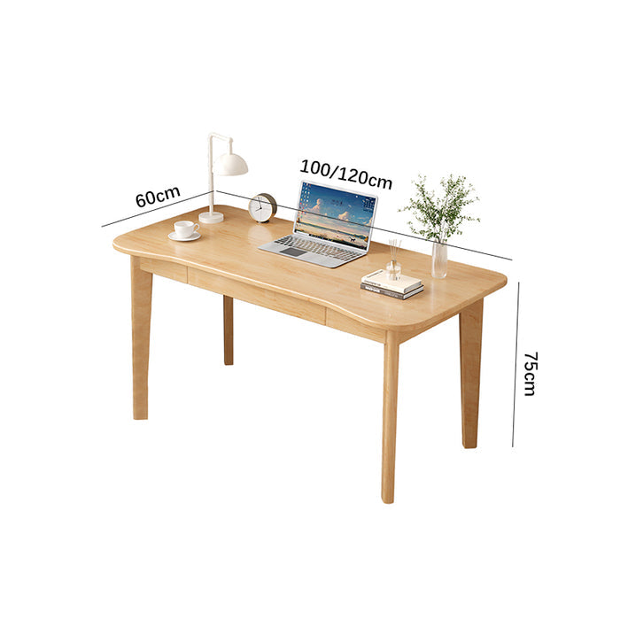 Draylen Natural Color Solid Wood Study Desk with Drawers/Rubberwood/Curved/1M/1.2M