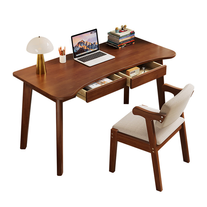 Draylen Walnut Solid Wood Study Desk with Drawers/Rubberwood/Curved/1M/1.2M
