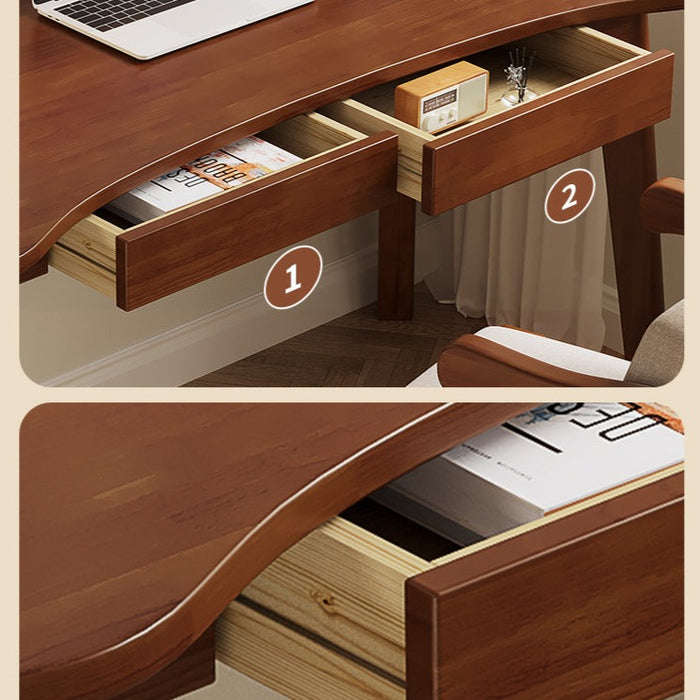 Draylen Walnut Solid Wood Study Desk with Drawers/Rubberwood/Curved/1M/1.2M