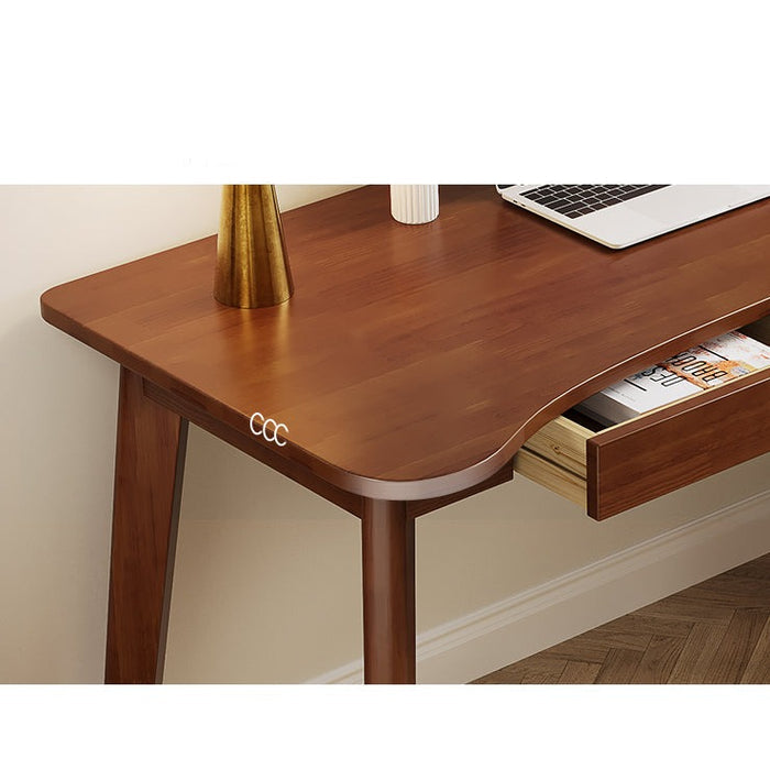 Draylen Walnut Solid Wood Study Desk with Drawers/Rubberwood/Curved/1M/1.2M