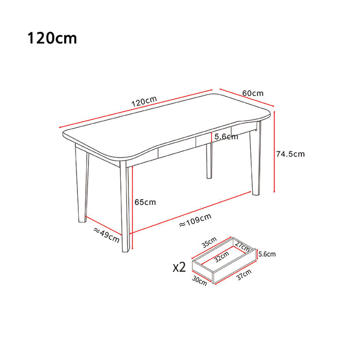 Draylen Walnut Solid Wood Study Desk with Drawers/Rubberwood/Curved/1M/1.2M