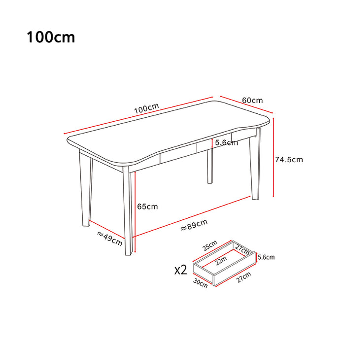 Draylen Walnut Solid Wood Study Desk with Drawers/Rubberwood/Curved/1M/1.2M