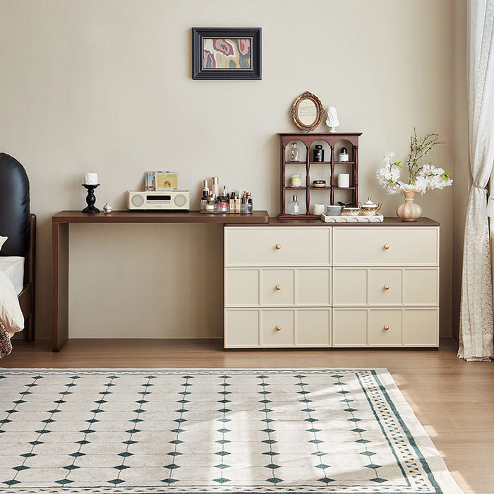 White & Walnut / Dressing Table / 6-drawer