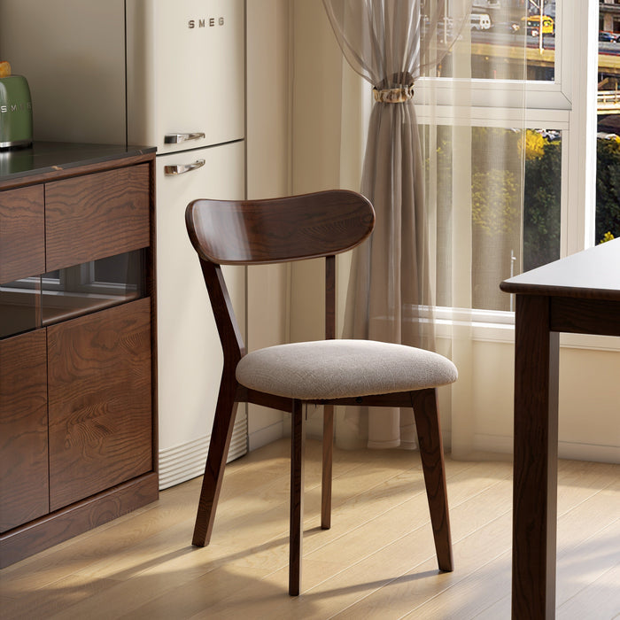 FAS-Graded Solid American Oak Wood Detachable and Washable Fabric Soft-Padded Curved Back Dining Chair