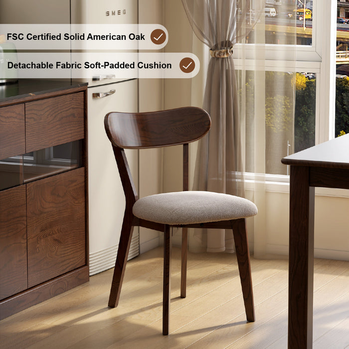 FAS-Graded Solid American Oak Wood Detachable and Washable Fabric Soft-Padded Curved Back Dining Chair