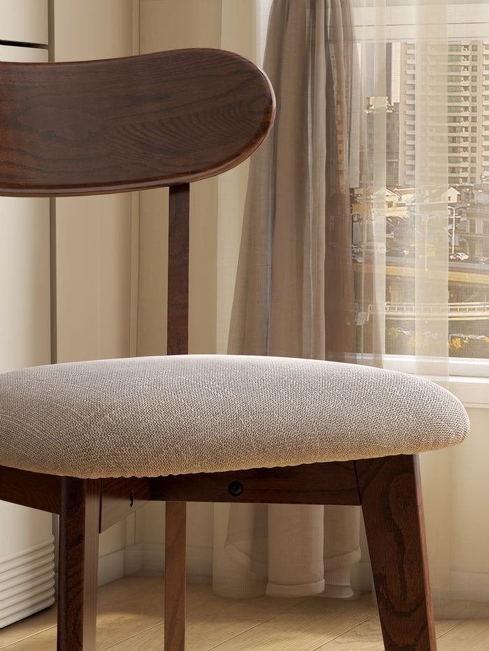 FAS-Graded Solid American Oak Wood Detachable and Washable Fabric Soft-Padded Curved Back Dining Chair