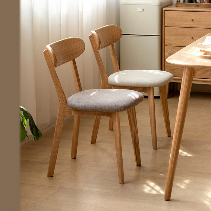 FAS-Graded Solid American Oak Wood Detachable and Washable Fabric Soft-Padded Curved Back Dining Chair
