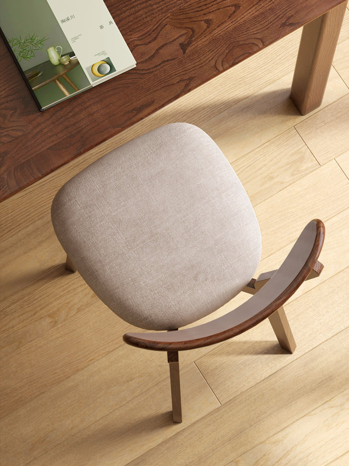 FAS-Graded Solid American Oak Wood Detachable and Washable Fabric Soft-Padded Curved Back Dining Chair