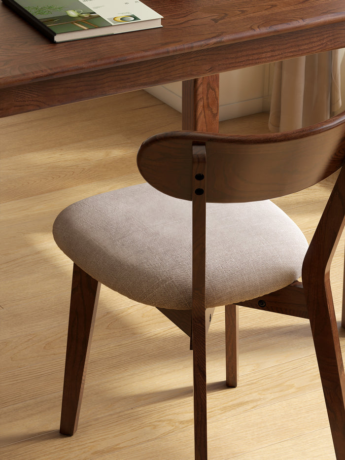 FAS-Graded Solid American Oak Wood Detachable and Washable Fabric Soft-Padded Curved Back Dining Chair
