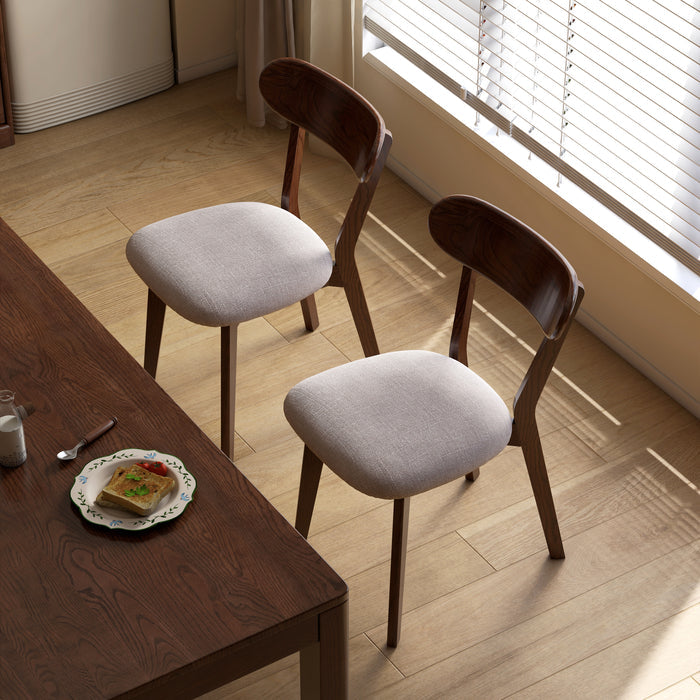 FAS-Graded Solid American Oak Wood Detachable and Washable Fabric Soft-Padded Curved Back Dining Chair