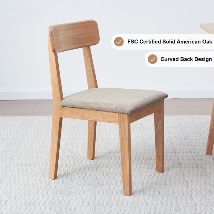 FAS-Graded Solid Timber Curved Back Dining Chair with Fabric Upholstered Seat Cushion
