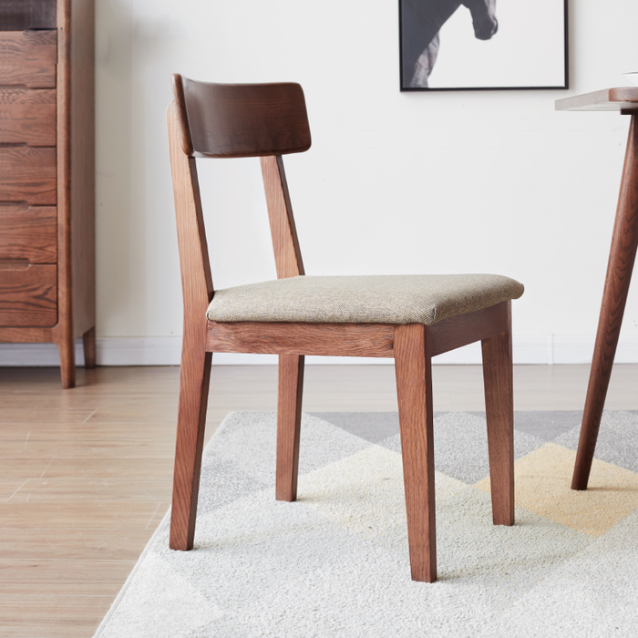 FAS-Graded Solid Timber Curved Back Dining Chair with Fabric Upholstered Seat Cushion