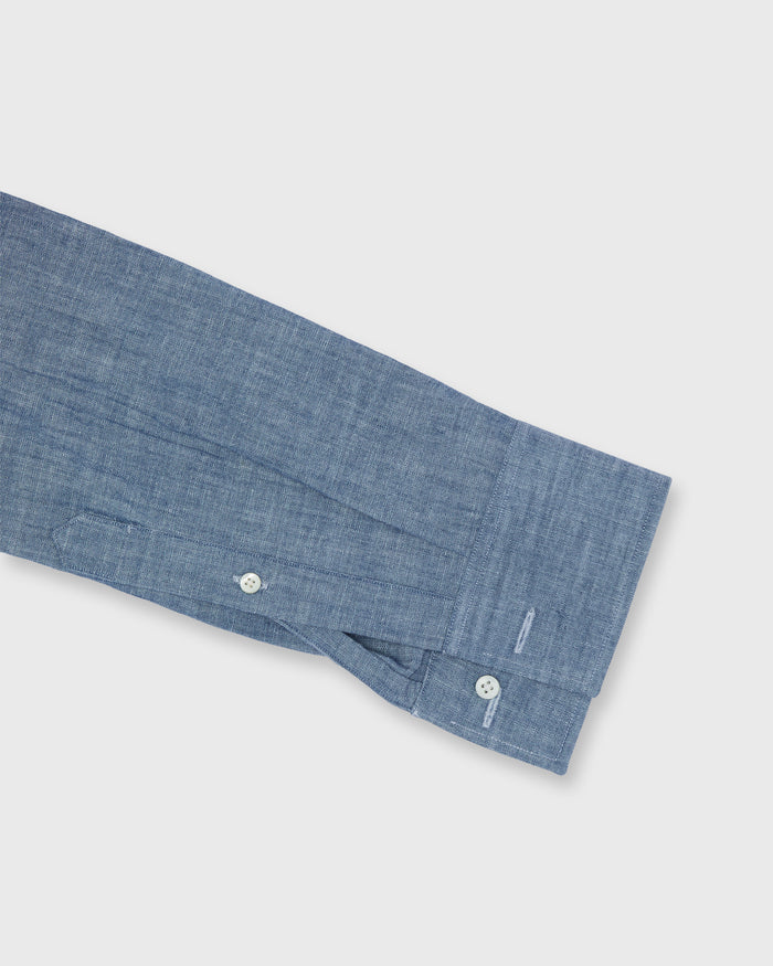 French-Cuff Pleated Bib-Front Tuxedo Shirt in Extra Light Washed Chambray